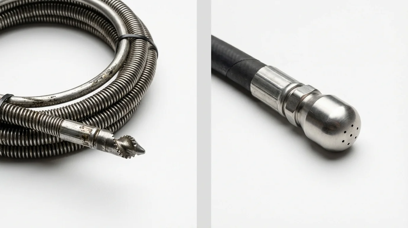 Drain snake cable and hydro jetting nozzle used for drain cleaning in Cherryvale, KS