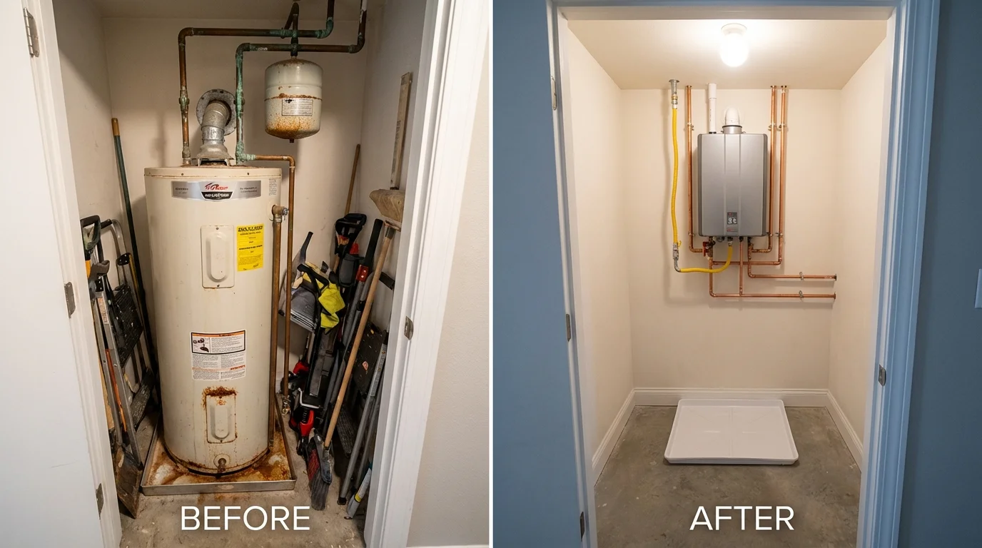 Tank water heater versus wall-mounted tankless unit comparison for Cherryvale, KS homeowners