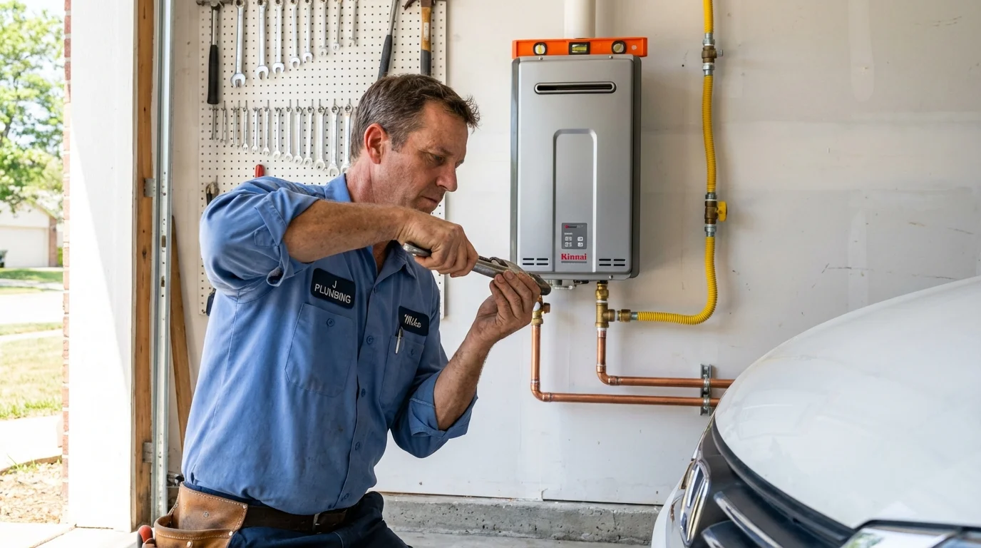 Tankless water heater installation by a Johns Plumbing LLC plumber in Cherryvale